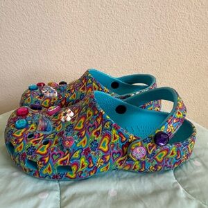 CROCS Lisa Frank Blue Clogs with Colorful Accents Big Kids size 6